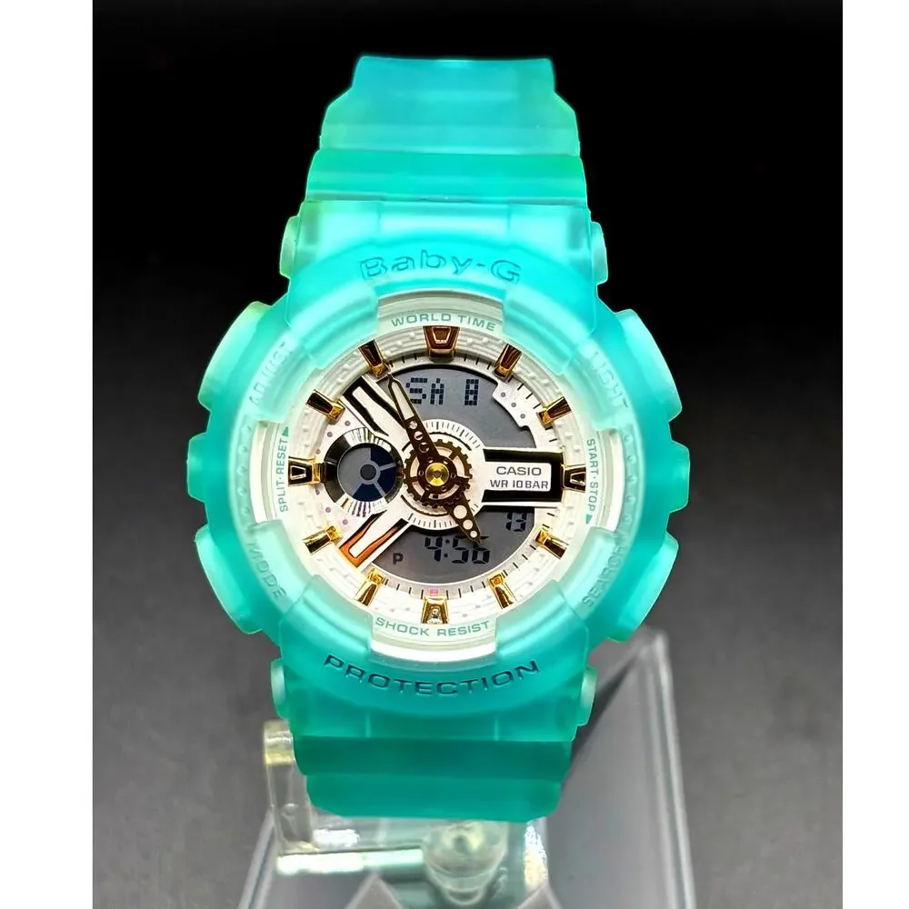 Casio Baby-G BA-110SC-2A Sea Glass Clear Teal Analog Digital Women's Watch